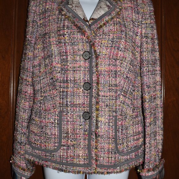 Basler Women’s Pink Gray Tweed Blazer Small-Medium Fun Vibrant Print Jacket - Picture 7 of 15
